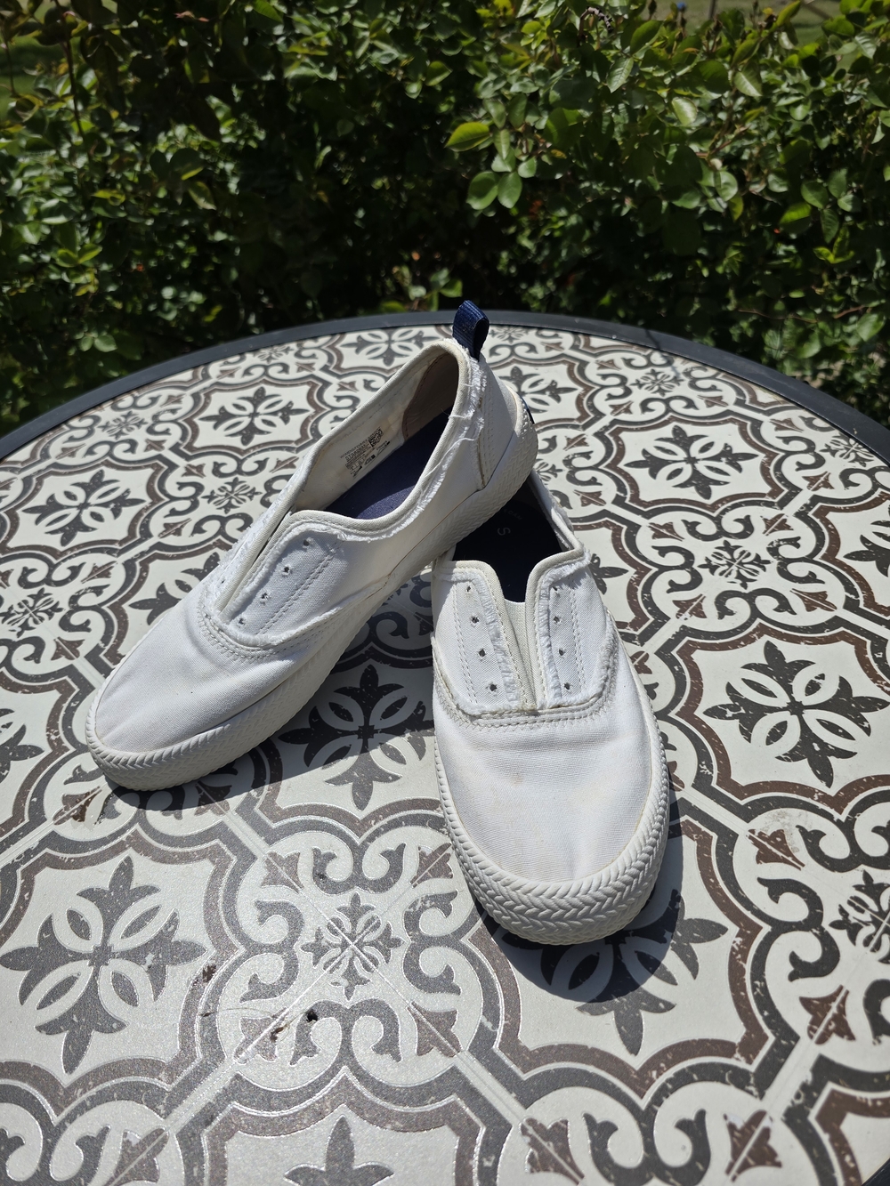 Sperry White Slip-On Canvas Shoes with Navy Heel Tab